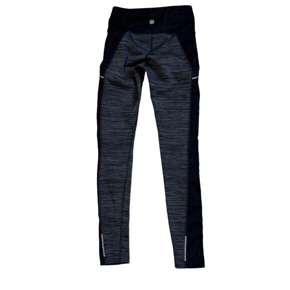 Athleta Womens Powerlift Tight Fleece Lined Leggings Size XS Black Gray Pockets - Picture 2 of 7